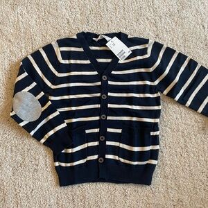 H&M Kids 100% cotton knit stripe cardigan, navy blue and white, size 6-8, NWT